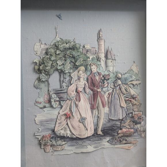 Parc Monceau Paris Mid Century Watercolor Shadowbox Tole Framed Art - Picture 6 of 8